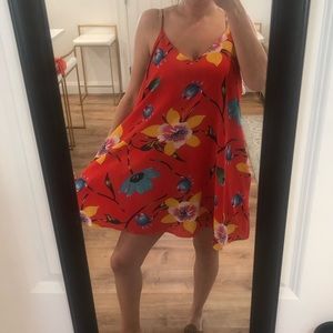 Red yellow blue floral dress